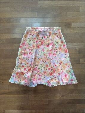 Vintage Y2K Floral Watercolor Ruffle Midi Skirt